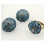 Vintage Brass Turquoise Inlay Clipon Earrings And