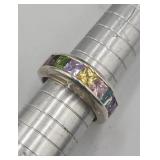 Sterling Silver Multi Gemstone Sz 7 Ring Tw 6.5g