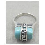 Sterling Silver Turquoise Sz 8 Ring Tw 5.9g