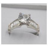 Sterling Silver Engagement Cz  Ring Sz 9 Tw 4.2g