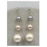 Tri Colored Pearl Pierced Earrings