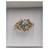 14k Hge Blue Stone Cocktail Ring Sz 7