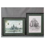 2x The Bid Cambodian Motif Orig. Signed Art