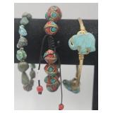 3 Turquoise Bracelets One Sterling Clasp , One