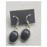 Sterling Silver Onyx Scarab Beetle Pierced