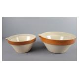 2 Pc Antique French Stoneware Mixing Bowl