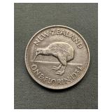 New Zealand 1934 - 1 Florin Silver Coin .500 -