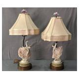 2x The Bid Dresden Porcelain Figure Lamps W/shade