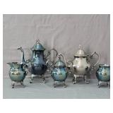 Lot Of Silver Plate Tea Pot, Creamer, Sugar