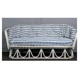Vintage Painted Bent Rattan Sofa W/ Uphol Cushions