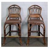 2x The Bid Bamboo Frame Bar Stools W/rattan