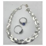 .925 Blue Stone Rings Sz 10 & 11  And Silver