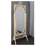 Vintage Natural Wicker Tilting Cheval Mirror