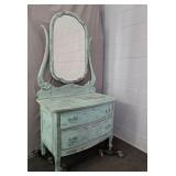 Vintage Blue Shabby Chic Vanity W/ Mirror