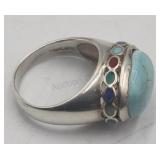 Sterling Silver Turquoise Coral Sz 8.5 Ring