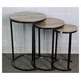 Set Of 3 Wood Top Metal Frame Nesting Side Tables