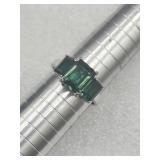 925 Sterling Silver Green Gemstone Ring Sz 10