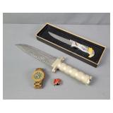 Lot Of Hunting Knife Watch & Pin