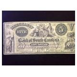 1857 Bank Of Sc $5 Banknote Better Condition