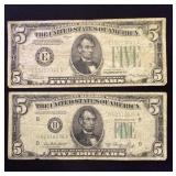 Lot Of 2 - $5 Bearer Notes - 1934, 50