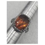 925 Sterling Silver Orange Multifaceted Ring Sz