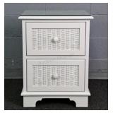 White 2 Drawer Wicker Stand With Glass Top