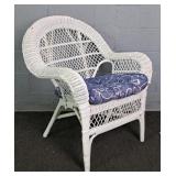 Painted Natural Wicker Accent Chair W/ Cushion