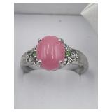 925 Sterling Silver Pink Jade / Emerald Simulated