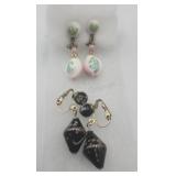 2 Pair Vintage Porcelain Hand Painted Clip On