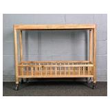 Solid Wood Rolling Console Table W/ Shelf