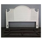 King Size Painted Wood Headboard W/ Wicker Accents