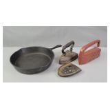 3x The Bid Cast Iron Skillet & Sad Iron
