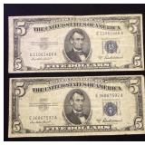 Lot Of 2 - $5 Silver Certificates