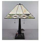 Elegant 2 Light Slag Glass Table Lamp - Powers Up