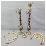 2x The Bid Vintage Brass & Wood Hookahs