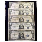 Lot Of 5 Nice $1 Silver Certificates