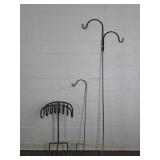 Lot Of 3 Painted Metal Shephard Hooks & Hose Stand