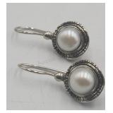 Isreal Sterling Pearl Pierced Earrings
