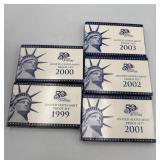 5x The Bid Us Mint Proof Coin Sets 1999-2003