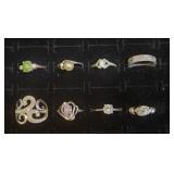 Lot Of 8 Fashion Rings Assorted Sizes