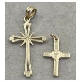 2 X Bid 14k Yellow Gold Cross Pendants Tw 1.1g
