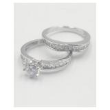Sterling Silver Ladies Cz Wedding Set Sz 7.5  Tw
