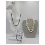 2 X Bid Fashion Pearl Jewelry Set Grey 3 Pc 6.5in
