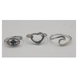 3 Sterling Silver Rings Tw 3.4g Sizes 2.5, 4.5 &