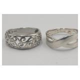 2 X Bid Sterling Silver Band Rings Both Sz 7 Tw