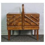 Vintage Solid Wood Accordian Style Sewing Box