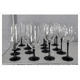 16 Pc Black Stem Glass Stemware