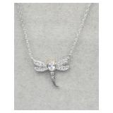Sterling Silver 17in Cz Dragonfly Necklace Tw 2.4g