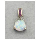 Sterling Silver Opal And Garnet Pendant