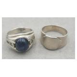 2 Sterling Silver Mens Rings Sz 9.5 And 10 Tw